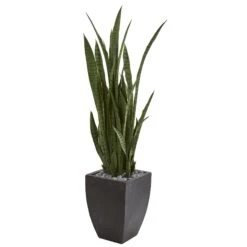 4.5’ Sansevieria Artificial Plant In Black Planter