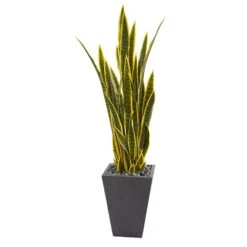 4.5’ Sansevieria Artificial Plant In Slate Planter