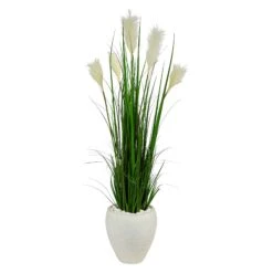 4.5’ Wheat Plum Grass Artificial Plant In White Planter
