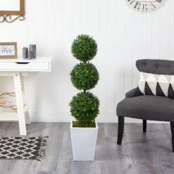46” Boxwood Triple Ball Topiary Artificial Tree In White Metal Planter (Indoor/Outdoor) 6 46” Boxwood Triple Ball Topiary Artificial Tree In White Metal Planter (Indoor/Outdoor) -Artificial Trees Store artificial 46 boxwood triple ball topiary artificial tree in white metal planter indooroutdoor nearly natural 688749