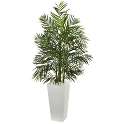 5’ Areca Artificial Palm Tree In White Planter (Indoor/Outdoor)