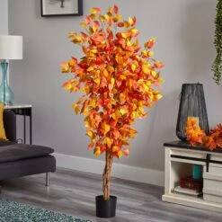 5’ Autumn Ficus Artificial Fall Tree -Artificial Trees Store artificial 5 autumn ficus artificial fall tree nearly natural 729746