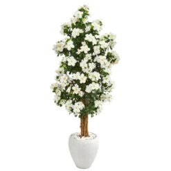 5’ Azalea Artificial Tree In White Planter