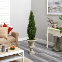 5' Cedar Artificial Tree In Sand Finished Urn (Indoor/Outdoor) -Artificial Trees Store artificial 5 cedar artificial tree in sand finished urn indooroutdoor nearly natural 144018