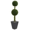 5’ Double Ball Boxwood Topiary Artificial Tree In Slate Planter(Indoor/Outdoor)