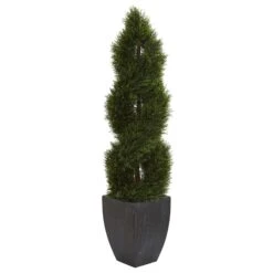 5’ Double Cypress Spiral Topiary Artificial Tree In Black Planter (Indoor/Outdoor)