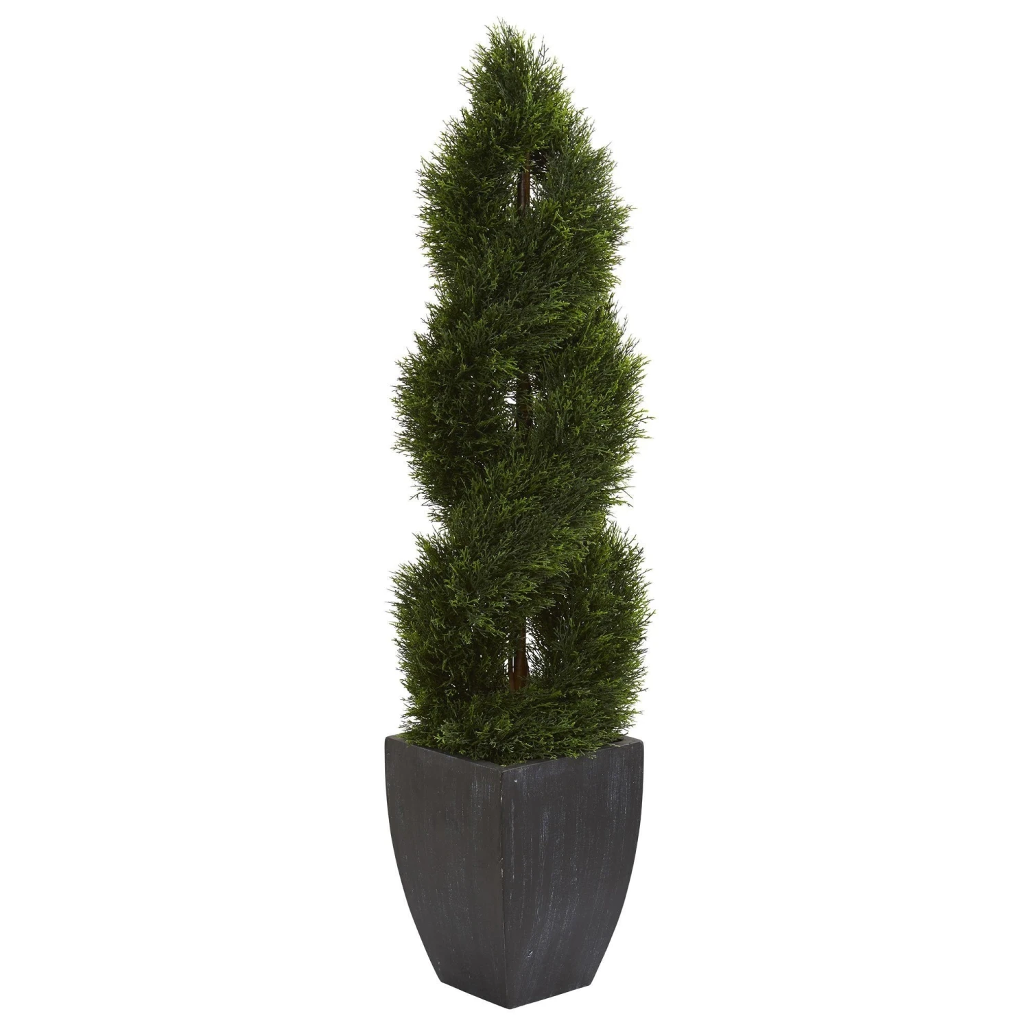 5’ Double Cypress Spiral Topiary Artificial Tree In Black Planter (Indoor/Outdoor) 1 5’ Double Cypress Spiral Topiary Artificial Tree In Black Planter (Indoor/Outdoor)