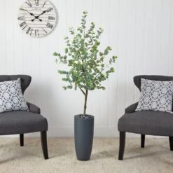 5’ Eucalyptus Artificial Tree In Gray Planter -Artificial Trees Store artificial 5 eucalyptus artificial tree in gray planter nearly natural 985364