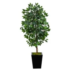 5’ Ficus Artificial Tree In Black Metal Planter