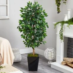 5’ Ficus Artificial Tree In Black Metal Planter -Artificial Trees Store artificial 5 ficus artificial tree in black metal planter nearly natural 536405