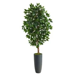 5’ Ficus Artificial Tree In Gray Planter