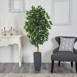 5’ Ficus Artificial Tree In Gray Planter -Artificial Trees Store artificial 5 ficus artificial tree in gray planter nearly natural 934690