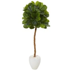 5’ Fiddle Leaf Artificial Tree In White Planter (Real Touch)