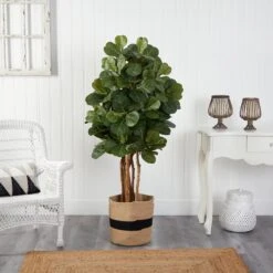 5’ Fiddle Leaf Fig Artificial Tree In Handmade Natural Cotton Planter -Artificial Trees Store artificial 5 fiddle leaf fig artificial tree in handmade natural cotton planter nearly natural 736576
