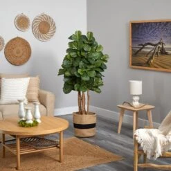 5’ Fiddle Leaf Fig Artificial Tree In Handmade Natural Cotton Planter -Artificial Trees Store artificial 5 fiddle leaf fig artificial tree in handmade natural cotton planter nearly natural 869361