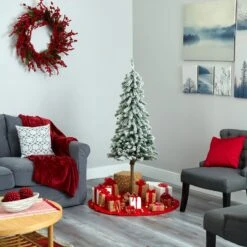 5’ Flocked Alpine Artificial Christmas Tree -Artificial Trees Store artificial 5 flocked alpine christmas artificial tree with 150 lights and 405 bendable branches nearly natural 122796