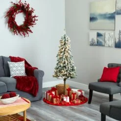 5’ Flocked Alpine Artificial Christmas Tree -Artificial Trees Store artificial 5 flocked alpine christmas artificial tree with 150 lights and 405 bendable branches nearly natural 513859