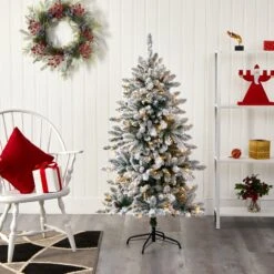 5’ Flocked Livingston Fir Artificial Christmas Tree With Pine Cones And 200 Clear Warm LED Lights -Artificial Trees Store artificial 5 flocked livingston fir artificial christmas tree with pine cones and 200 clear warm led lights nearly natural 377907