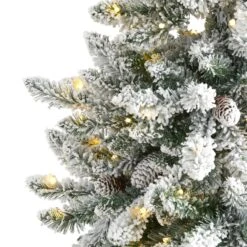 5’ Flocked Livingston Fir Artificial Christmas Tree With Pine Cones And 200 Clear Warm LED Lights -Artificial Trees Store artificial 5 flocked livingston fir artificial christmas tree with pine cones and 200 clear warm led lights nearly natural 655276