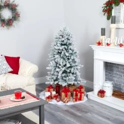 5’ Flocked Livingston Fir Artificial Christmas Tree With Pine Cones And 200 Clear Warm LED Lights -Artificial Trees Store artificial 5 flocked livingston fir artificial christmas tree with pine cones and 200 clear warm led lights nearly natural 968899