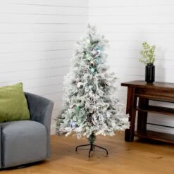 5' Flocked Pre-Lit Fiber Optic Artificial Pinecone Christmas Tree With 50 Colorful LED Lights -Artificial Trees Store artificial 5 flocked pre lit fiber optic artificial pinecone christmas tree with 50 colorful led lights nearly natural 364323