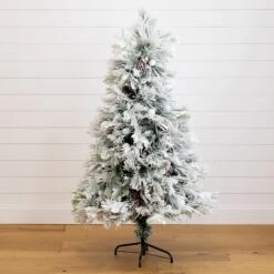 5' Flocked Pre-Lit Fiber Optic Artificial Pinecone Christmas Tree With 50 Colorful LED Lights -Artificial Trees Store artificial 5 flocked pre lit fiber optic artificial pinecone christmas tree with 50 colorful led lights nearly natural 564884