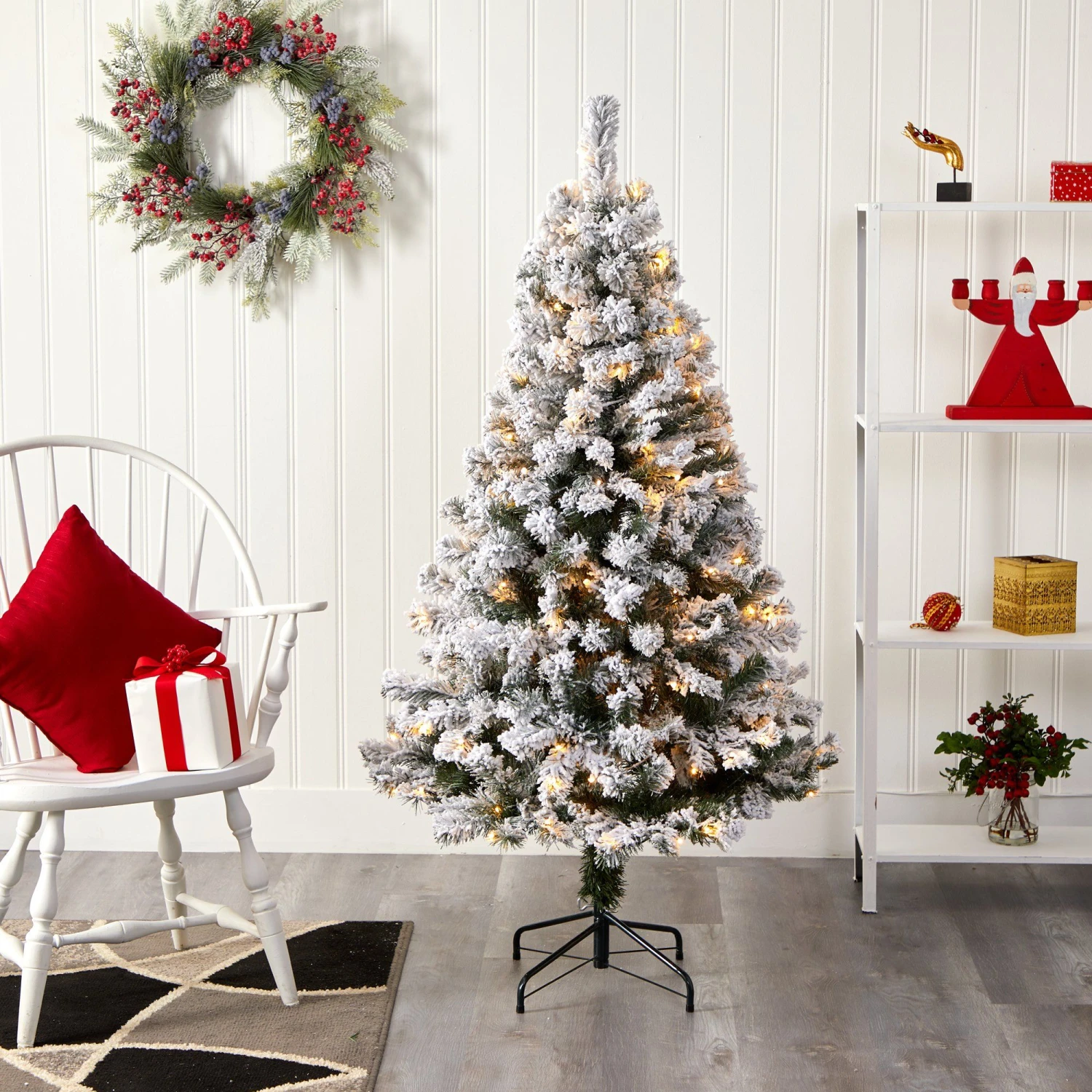 5' Flocked West Virginia Fir Artificial Christmas Tree With 150 LED Lights 5 5' Flocked West Virginia Fir Artificial Christmas Tree With 150 LED Lights - Image 5