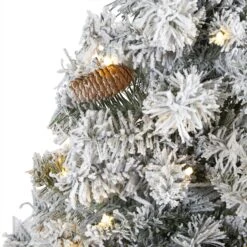 5' Flocked White River Mountain Pine Artificial Christmas Tree With Pinecones And 150 Clear LED Lights -Artificial Trees Store artificial 5 flocked white river mountain pine artificial christmas tree with pinecones and 150 clear led ligh nearly natural 491260
