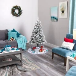 5' Flocked White River Mountain Pine Artificial Christmas Tree With Pinecones And 150 Clear LED Lights -Artificial Trees Store artificial 5 flocked white river mountain pine artificial christmas tree with pinecones and 150 clear led lights nearly natural 709227