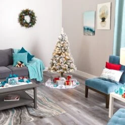 5' Flocked White River Mountain Pine Artificial Christmas Tree With Pinecones And 150 Clear LED Lights -Artificial Trees Store artificial 5 flocked white river mountain pine artificial christmas tree with pinecones and 150 clear led lights nearly natural 913211