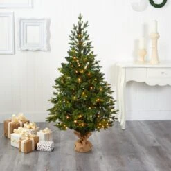 5’ Fraser Fir “Natural Look” Artificial Christmas Tree With 190 Clear LED Lights, A Burlap Base And 1217 Bendable Branches -Artificial Trees Store artificial 5 fraser fir natural look artificial christmas tree with 190 clear led lights a burlap base and 1217 bendable branches nearly natural 344405