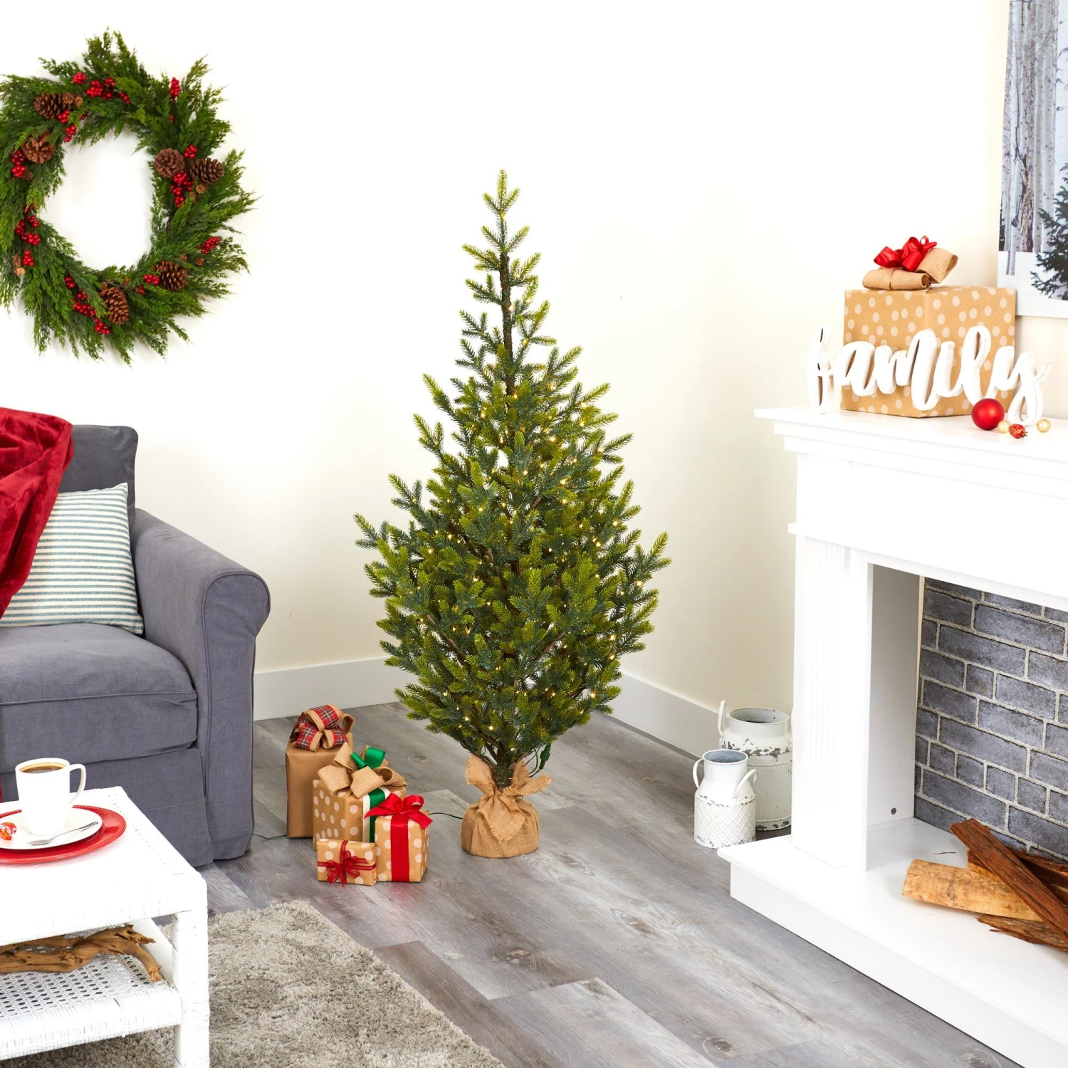 5’ Fraser Fir “Natural Look” Artificial Christmas Tree With 200 Clear LED Lights, A Burlap Base And 853 Bendable Branches 9 5’ Fraser Fir “Natural Look” Artificial Christmas Tree With 200 Clear LED Lights, A Burlap Base And 853 Bendable Branches - Image 9