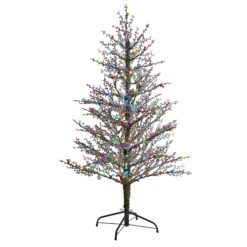 5' Frosted Berry Twig Artificial Christmas Tree With 200 Multicolored Gum Ball LED Lights And 386 Bendable Branches