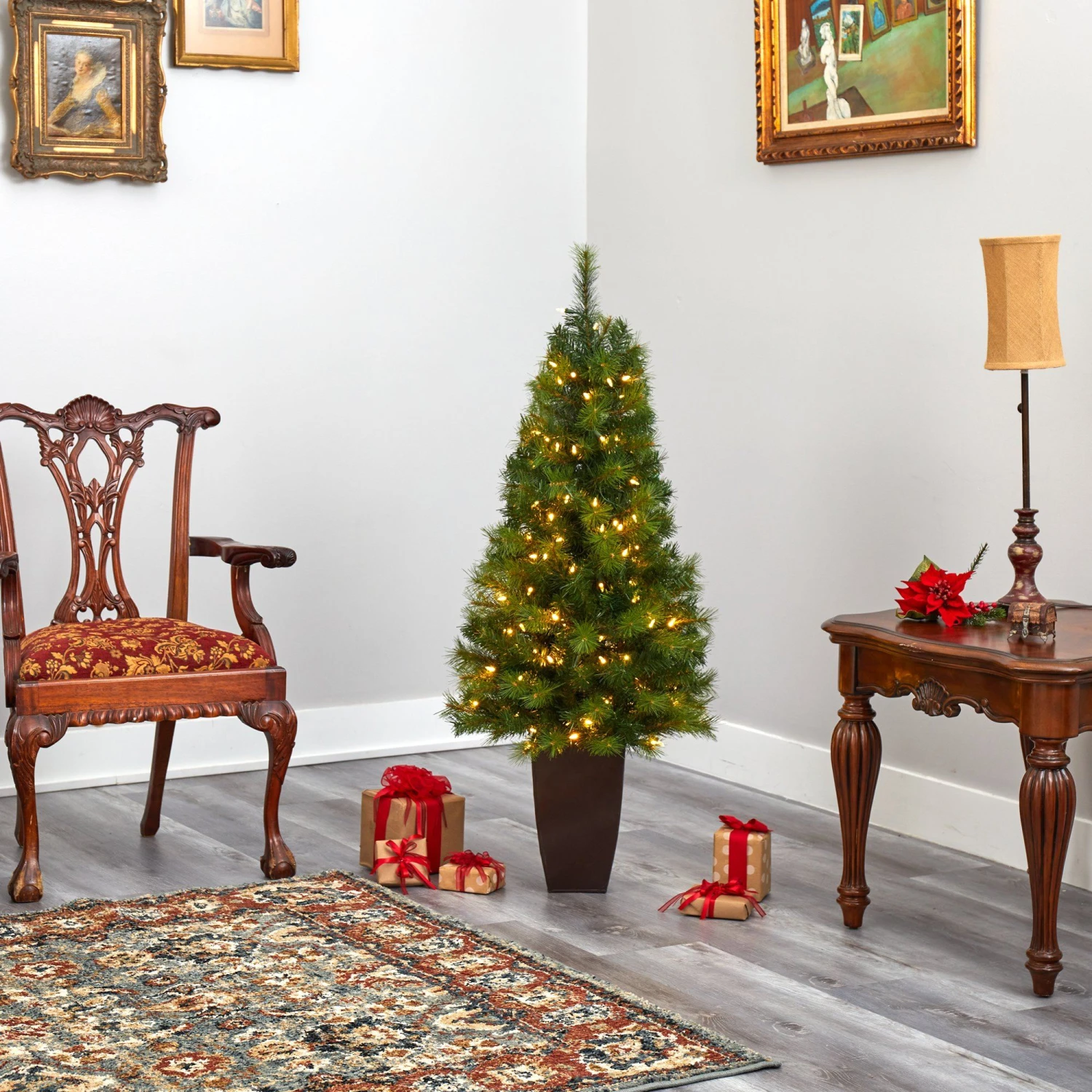 5’ Green Valley Pine Artificial Christmas Tree With 100 Warm White LED Lights And 201 Bendable Branches In Bronze Metal Planter 8 5’ Green Valley Pine Artificial Christmas Tree With 100 Warm White LED Lights And 201 Bendable Branches In Bronze Metal Planter - Image 8