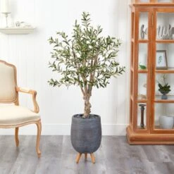 5’ Olive Artificial Tree In Gray Tri-Pod Planter -Artificial Trees Store artificial 5 olive artificial tree in gray tri pod planter nearly natural 749767