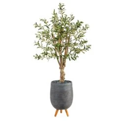 5’ Olive Artificial Tree In Gray Tri-Pod Planter