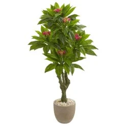 5’ Plumeria Artificial Tree In Decorative Planter (Indoor/Outdoor)