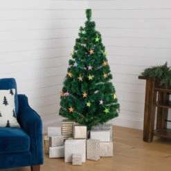 5' Pre-Lit Fiber Optic Artificial Christmas Tree With 60 Colorful Star-Shaped LED Lights -Artificial Trees Store artificial 5 pre lit fiber optic artificial christmas tree with 60 colorful star shaped led lights nearly natural 638513