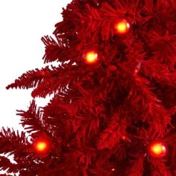 5' Red Flocked Fraser Fir Artificial Christmas Tree -Artificial Trees Store artificial 5 red flocked fraser fir artificial christmas tree with 250 red lights 26 globe bulbs and 490 bend nearly natural 619785
