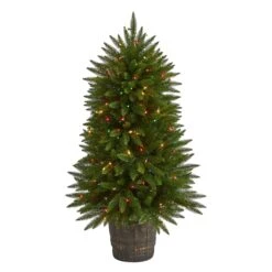 5' Sierra Fir Artificial Christmas Tree With 200 Multicolored Lights And 428 Bendable Branches In Decorative Container