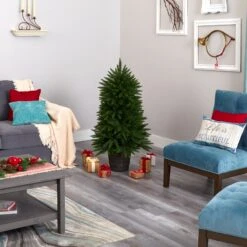 5' Sierra Fir Artificial Christmas Tree With 200 Multicolored Lights And 428 Bendable Branches In Decorative Container -Artificial Trees Store artificial 5 sierra fir artificial christmas tree with 200 multicolored lights and 428 bendable branches in decorative container nearly natural 172712