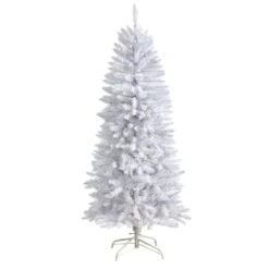 5’ Slim White Artificial Christmas Tree With 150 Warm White LED Lights And 491 Bendable Branches -Artificial Trees Store artificial 5 slim white artificial christmas tree with 150 warm white led lights and 491 bendable branches nearly natural 221660