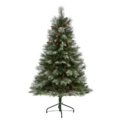 5’ Snowed French Alps Mountain Pine Artificial Christmas Tree With 387 Bendable Branches And Pine Cones