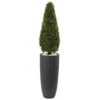 50” Boxwood Topiary With Gray Cylindrical Planter UV Resistant (Indoor/Outdoor)