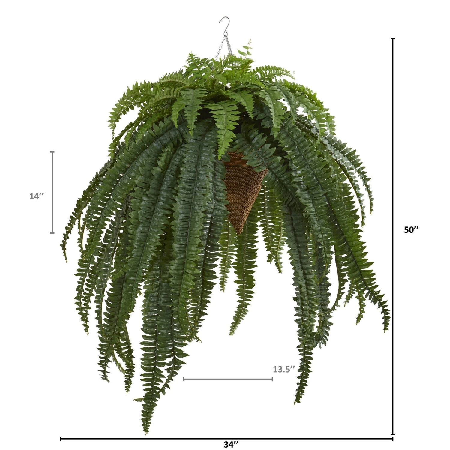 50” Giant Boston Fern Artificial Plant In Hanging Cone 2 50” Giant Boston Fern Artificial Plant In Hanging Cone - Image 2