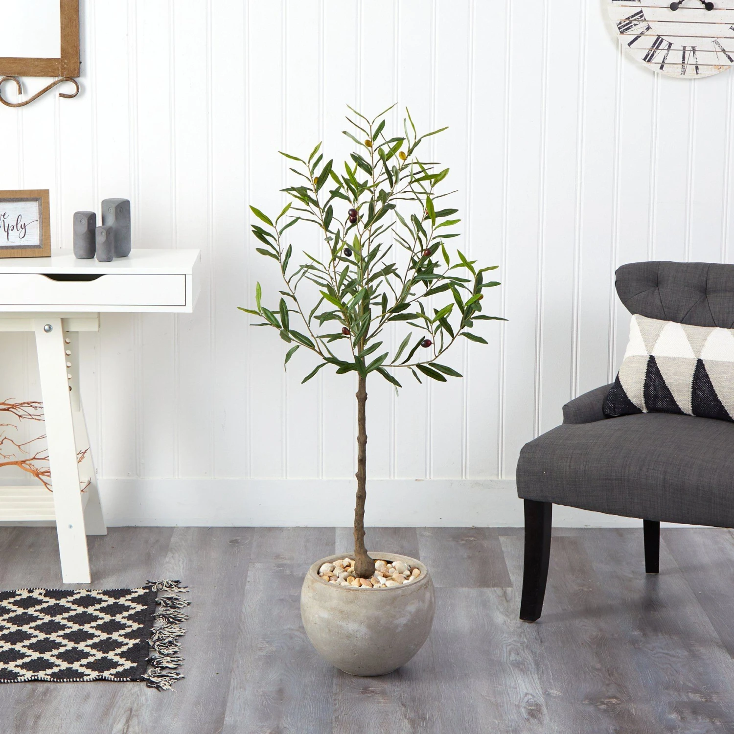 50” Olive Artificial Tree In Sand Colored Planter 3 50” Olive Artificial Tree In Sand Colored Planter - Image 3