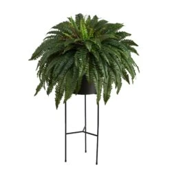 51” Boston Fern Artificial Plant In Black Planter With Stand