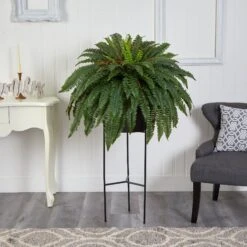 51” Boston Fern Artificial Plant In Black Planter With Stand -Artificial Trees Store artificial 51 boston fern artificial plant in black planter with stand nearly natural 925326