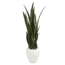 51” Sansevieria Artificial Plant In White Planter
