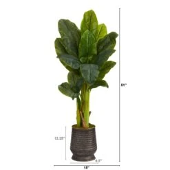 51” Triple Stalk Artificial Banana Tree In Ribbed Metal Planter (Real Touch) -Artificial Trees Store artificial 51 triple stalk artificial banana tree in ribbed metal planter real touch nearly natural 518918